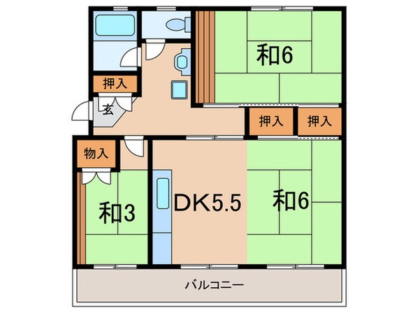 鈴蘭台第6団地3号棟(301)の物件間取画像